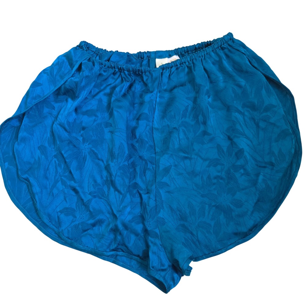 Victoria's Secret M Tap Shorts Womens Teal Excellent Silk Floral Vintage 90s USA